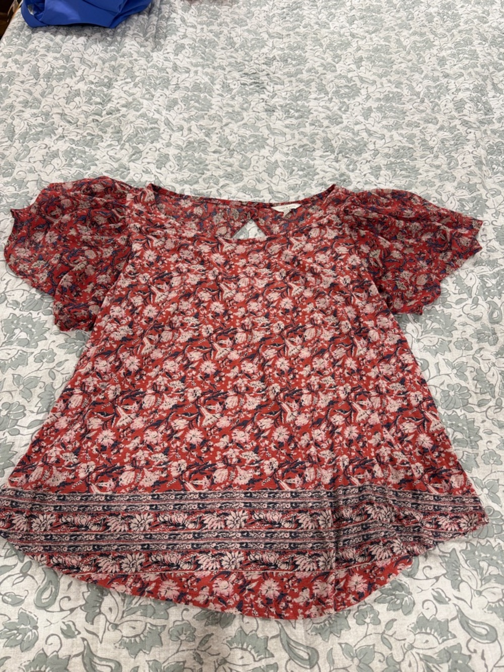 Lucky Brand Red Floral Short-Sleeve Peasant Top